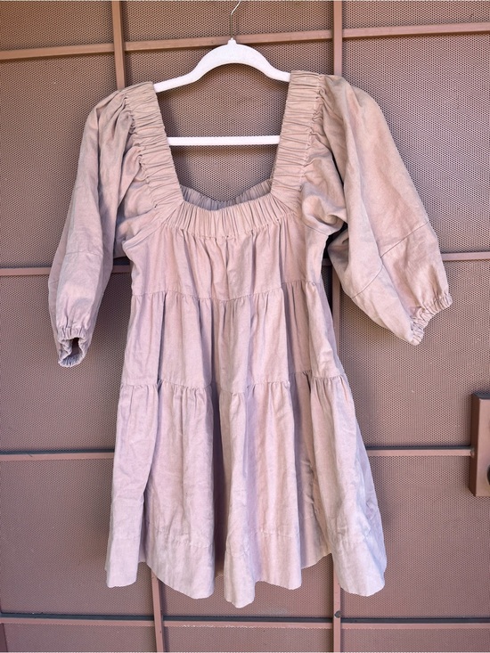 Dresses & Skirts - Soft mauve Puff-Sleeve Tiered Dress with pockets